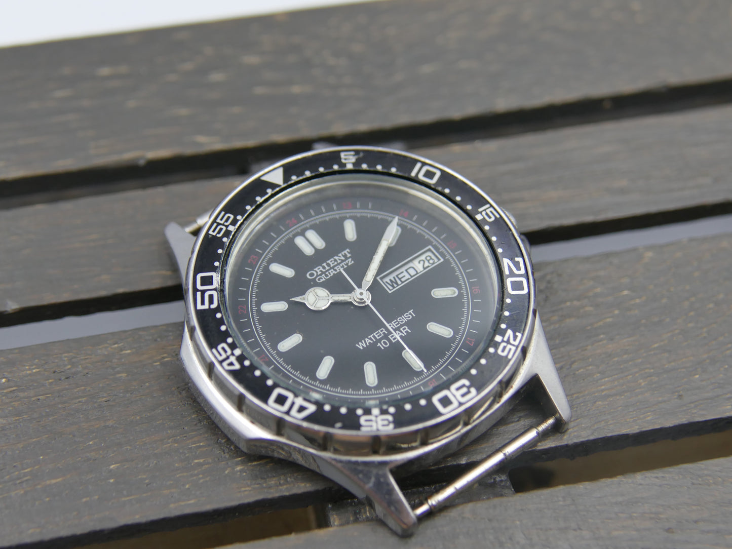80s Vintage watch mens diver 10 BAR  Orient KY D39748 –90CA Day-Date Red 24H Military Track