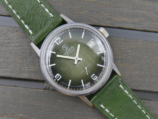 70s vintage watch mens Yema green hand wind Cupillard 233-69
