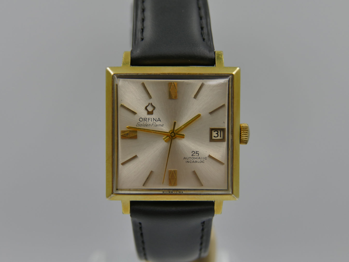 Vintage watch mens dress Orfina Golden Flame Automatic 25 Jewels Square MOD 6320