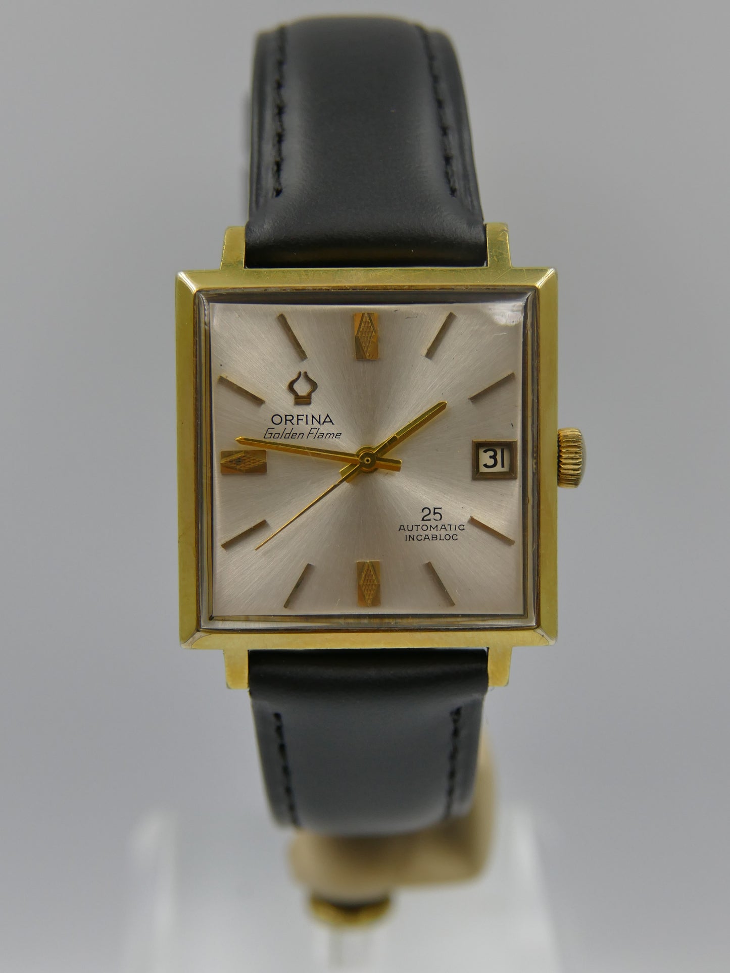 Vintage watch mens dress Orfina Golden Flame Automatic 25 Jewels Square MOD 6320