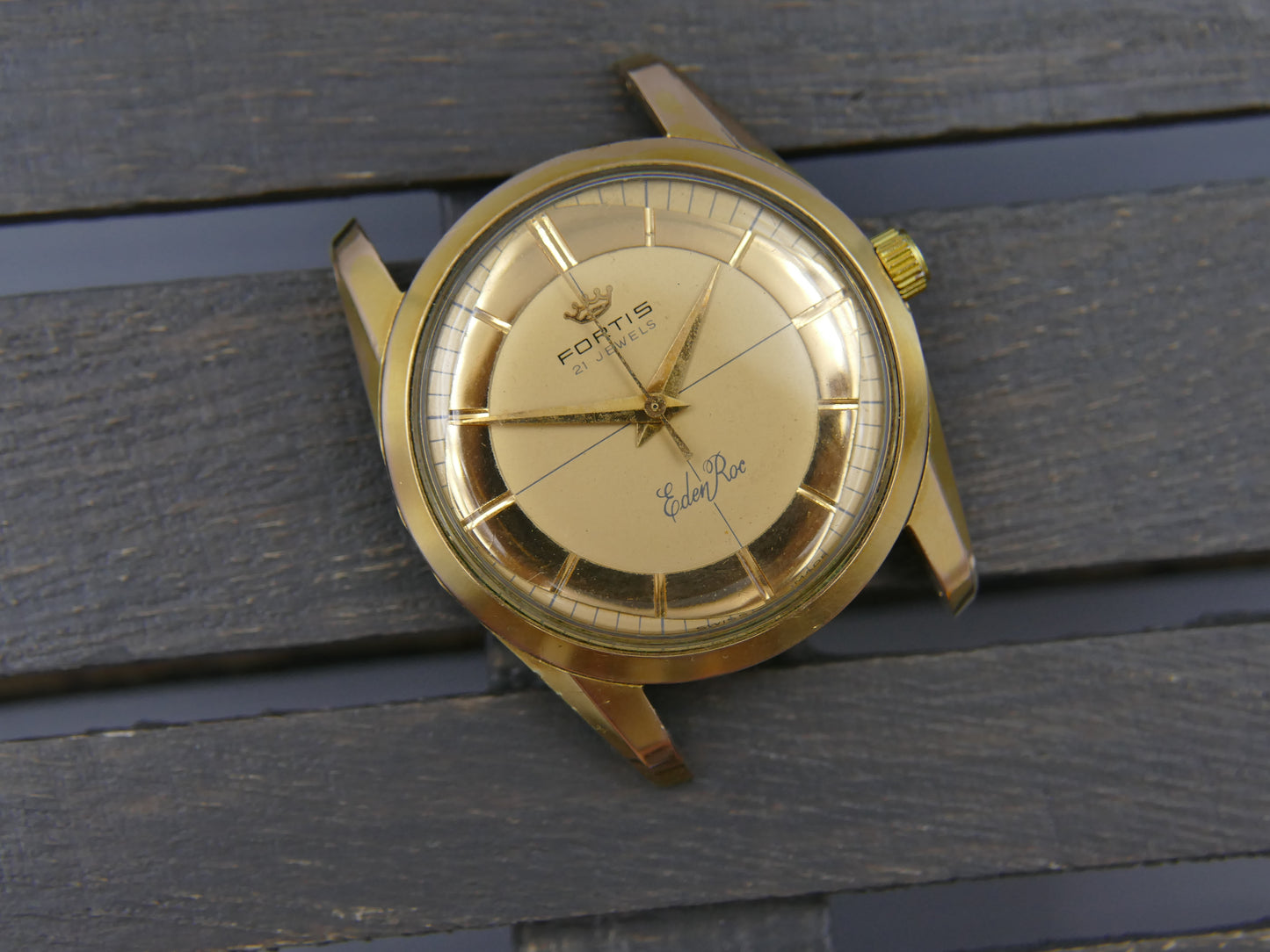60s vintage watch mens Fortis Eden Roc ref 2262 ETA 2390 Crosshair Dial golden
