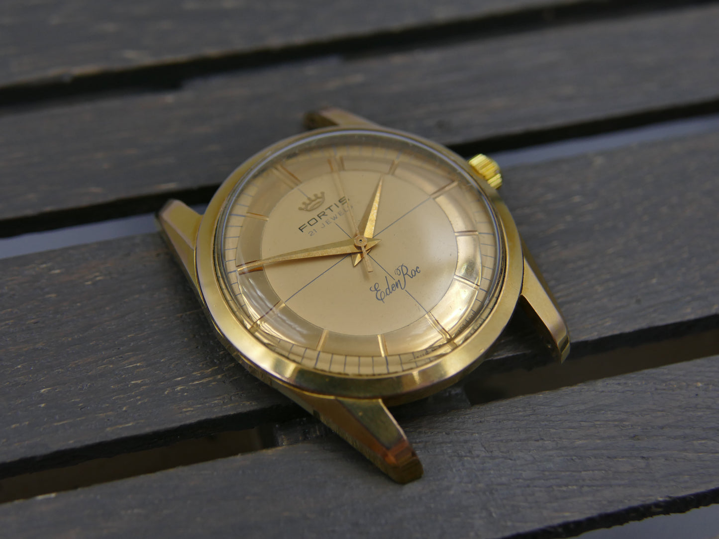 60s vintage watch mens Fortis Eden Roc ref 2262 ETA 2390 Crosshair Dial golden