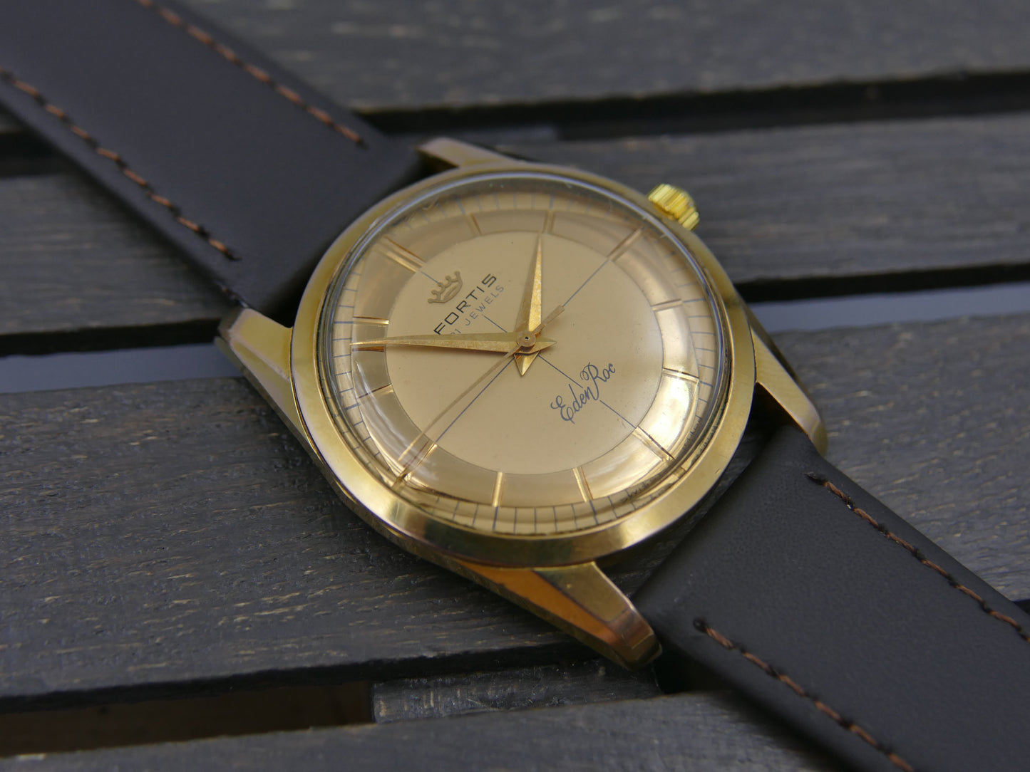 60s vintage watch mens Fortis Eden Roc ref 2262 ETA 2390 Crosshair Dial golden