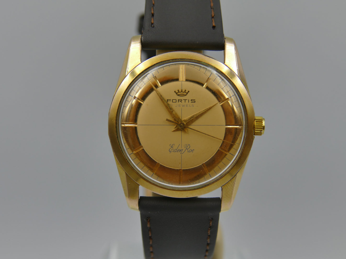 60s vintage watch mens Fortis Eden Roc ref 2262 ETA 2390 Crosshair Dial golden