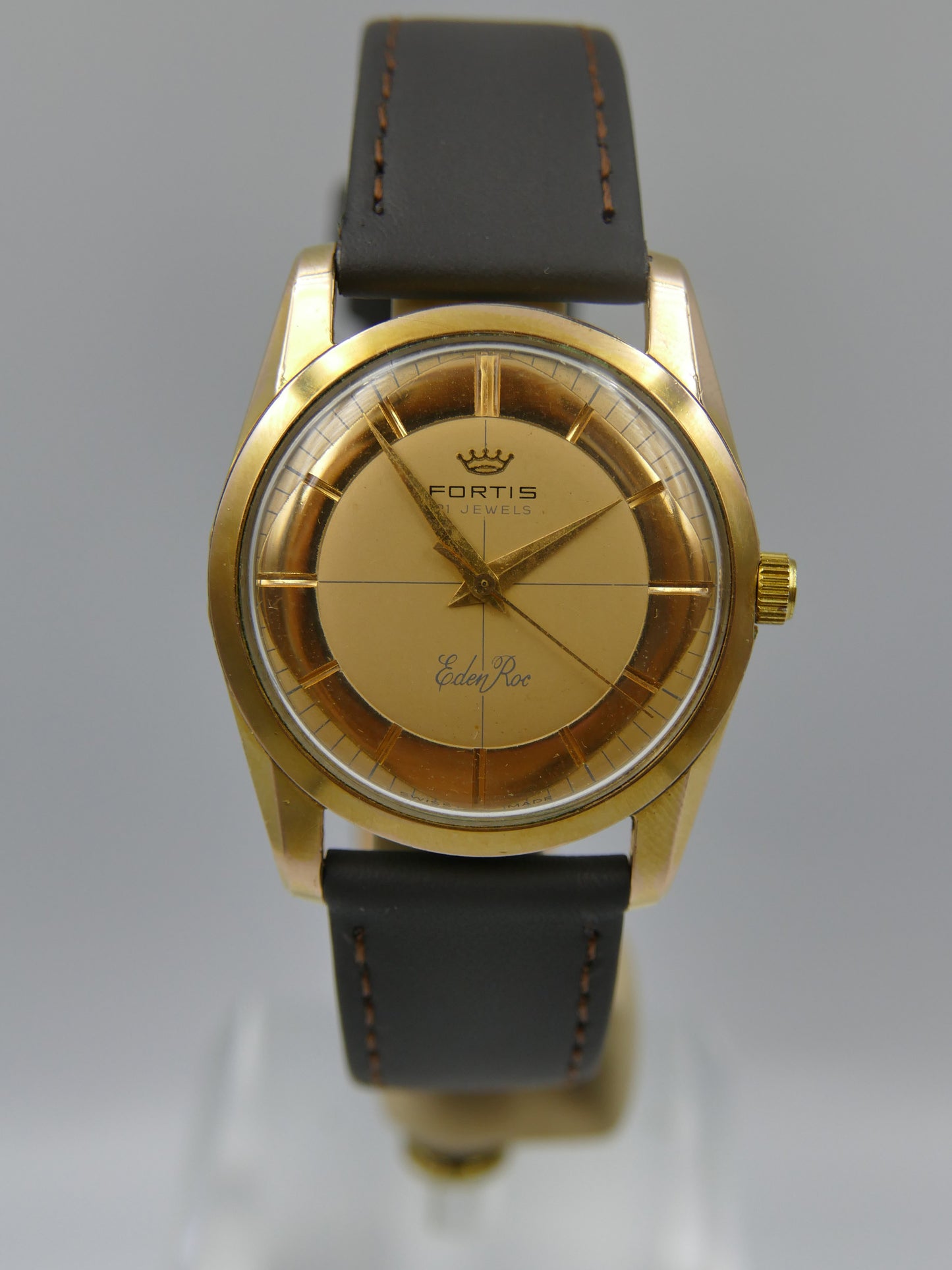 60s vintage watch mens Fortis Eden Roc ref 2262 ETA 2390 Crosshair Dial golden