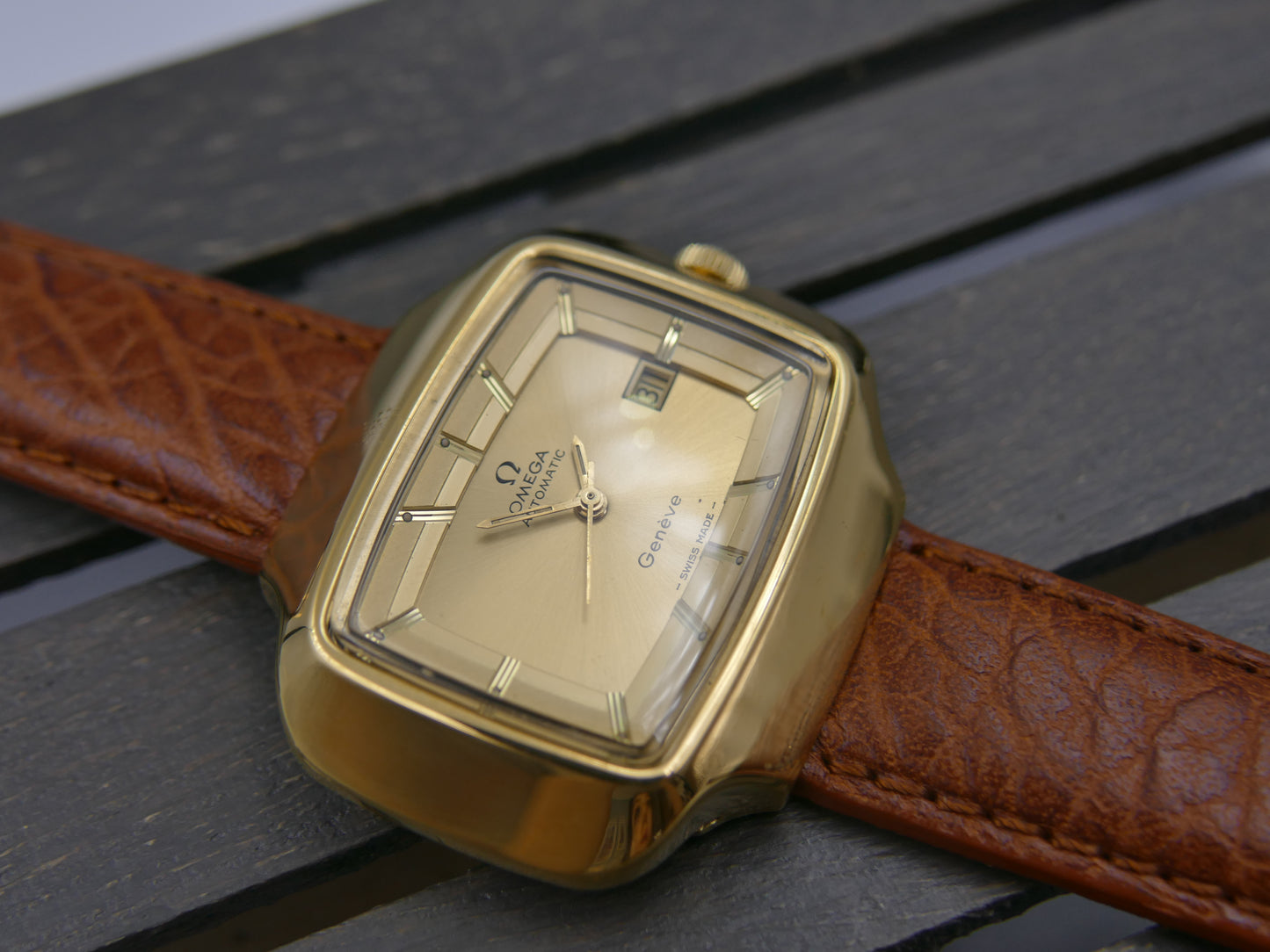 70s vintage watch mens Omega Geneve 166.0123 jumbo TV Automatic Cal.1481 Willy Loertscher