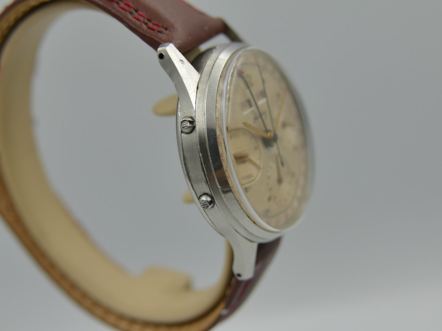 50s vintage watch mens Hertig Chronograph Triple Calendar Valjoux 72 C Extremely Rare