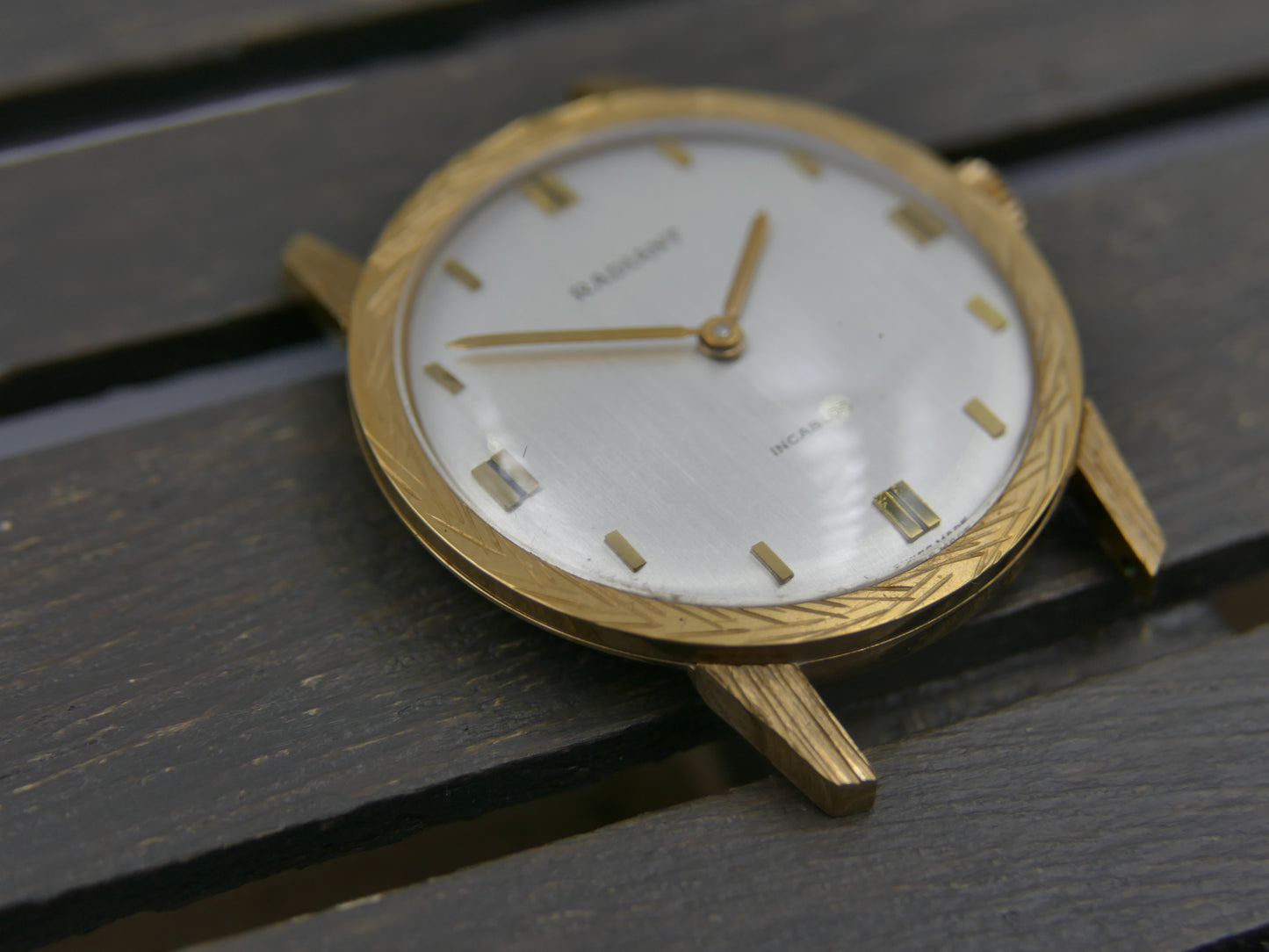 60s vintage watch mens dress Radiant Ultra-Thin hand wind Peseux 320 NOS Gold PL Textured Bezel