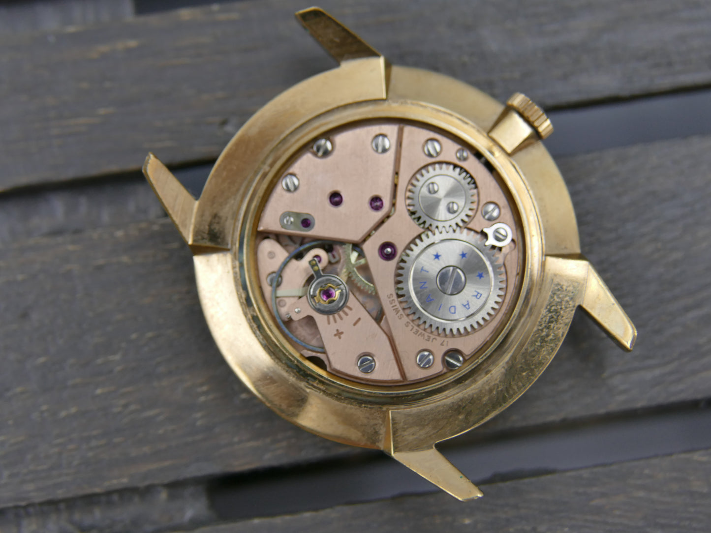 60s vintage watch mens dress Radiant Ultra-Thin hand wind Peseux 320 NOS Gold PL Textured Bezel