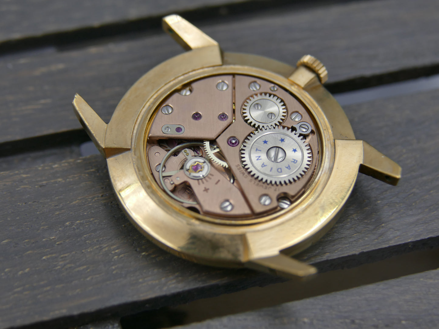 60s vintage watch mens dress Radiant Ultra-Thin hand wind Peseux 320 NOS Gold PL Textured Bezel