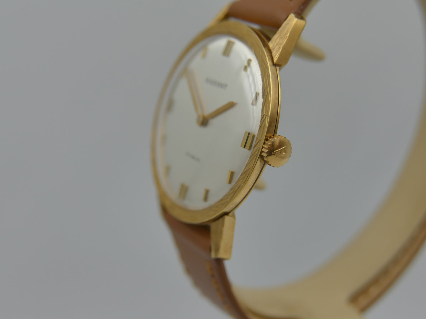60s vintage watch mens dress Radiant Ultra-Thin hand wind Peseux 320 NOS Gold PL Textured Bezel