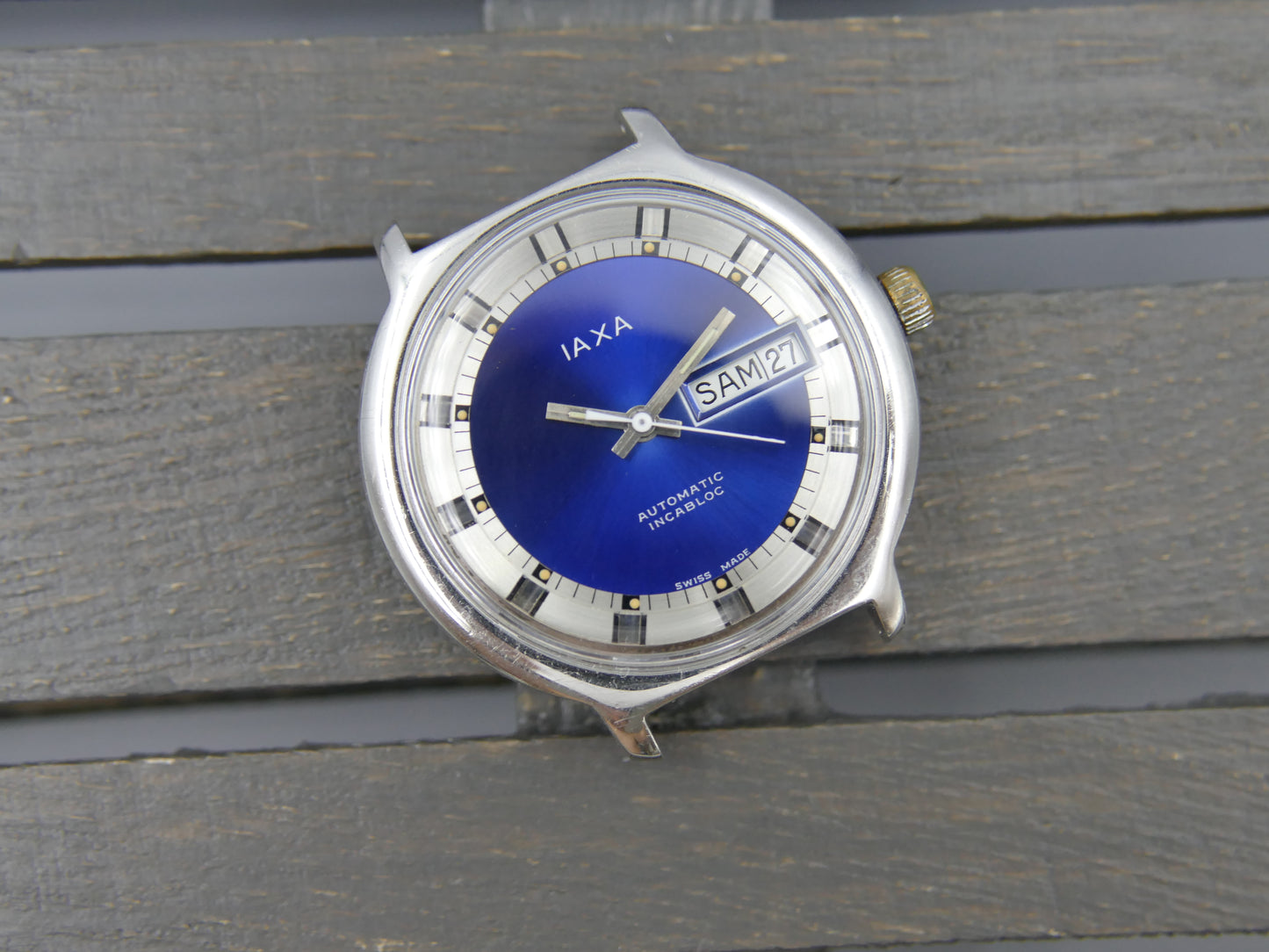 70s vintage watch mens IAXA automatic Eta 2789 blue dial
