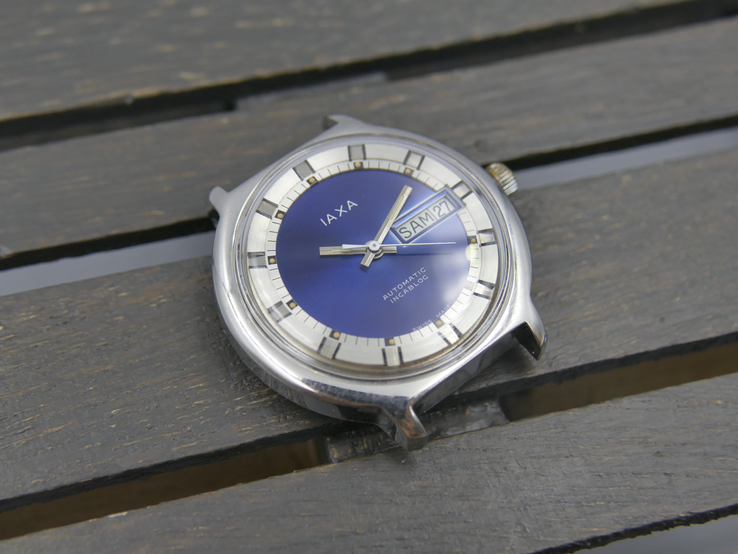 70s vintage watch mens IAXA automatic Eta 2789 blue dial