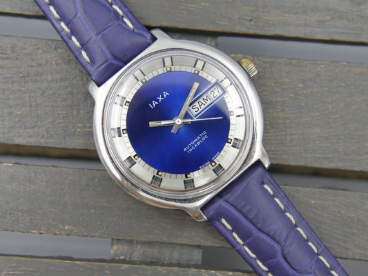 70s vintage watch mens IAXA automatic Eta 2789 blue dial