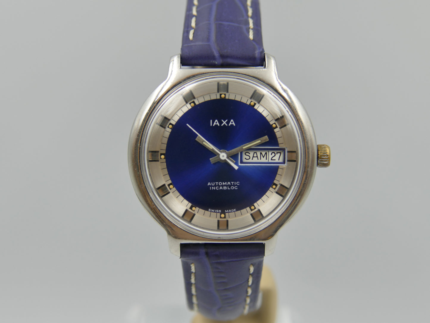 70s vintage watch mens IAXA automatic Eta 2789 blue dial