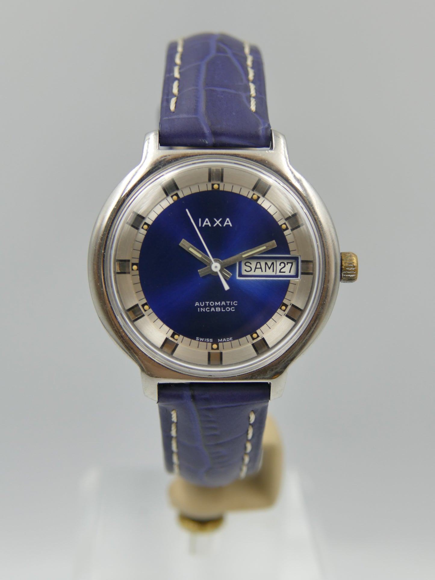 70s vintage watch mens IAXA automatic Eta 2789 blue dial