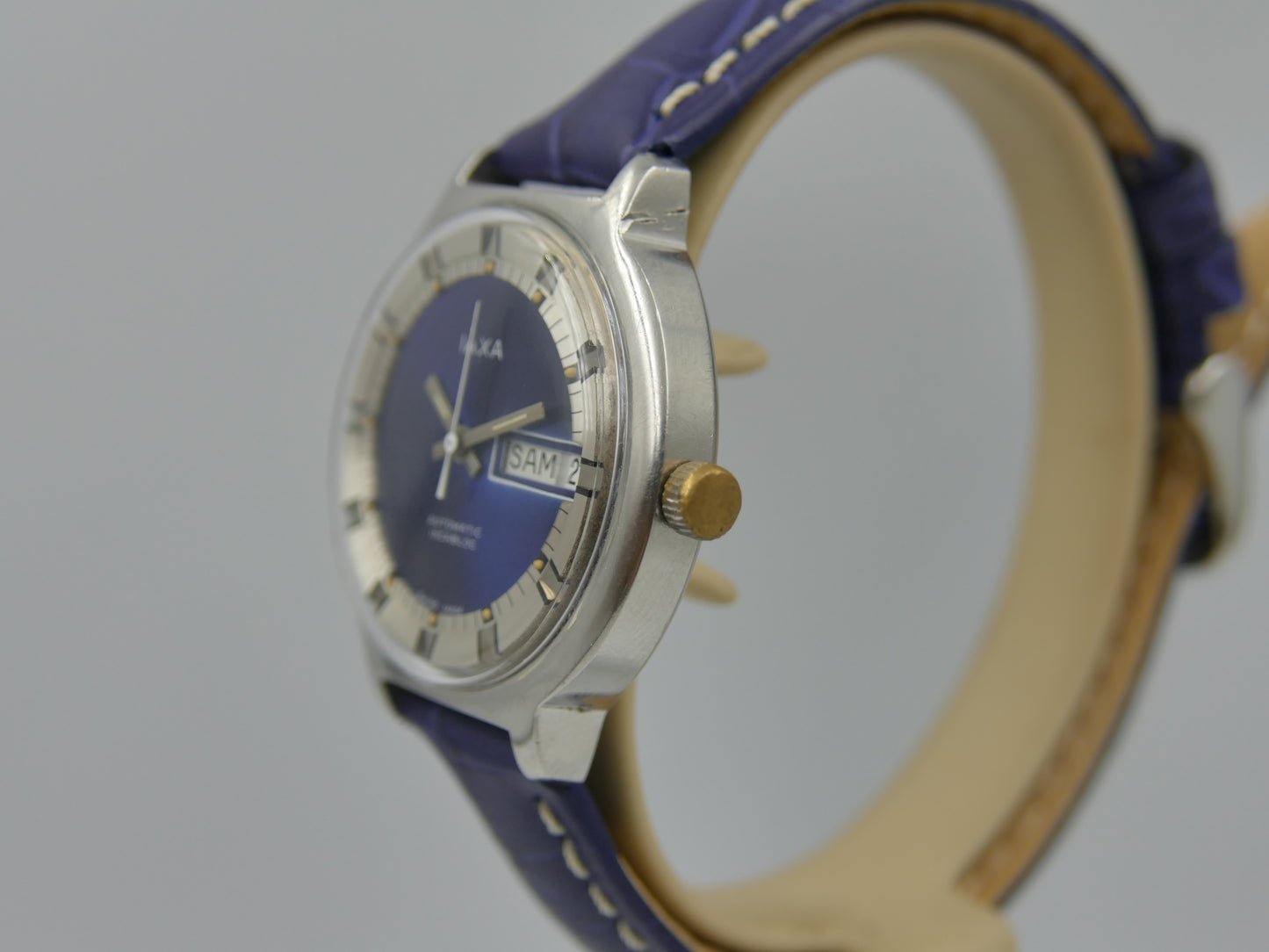70s vintage watch mens IAXA automatic Eta 2789 blue dial