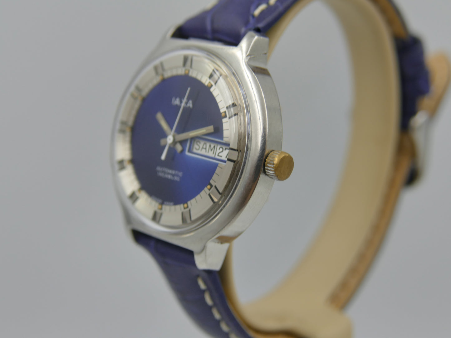 70s vintage watch mens IAXA automatic Eta 2789 blue dial
