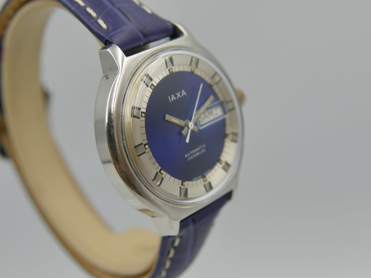 70s vintage watch mens IAXA automatic Eta 2789 blue dial
