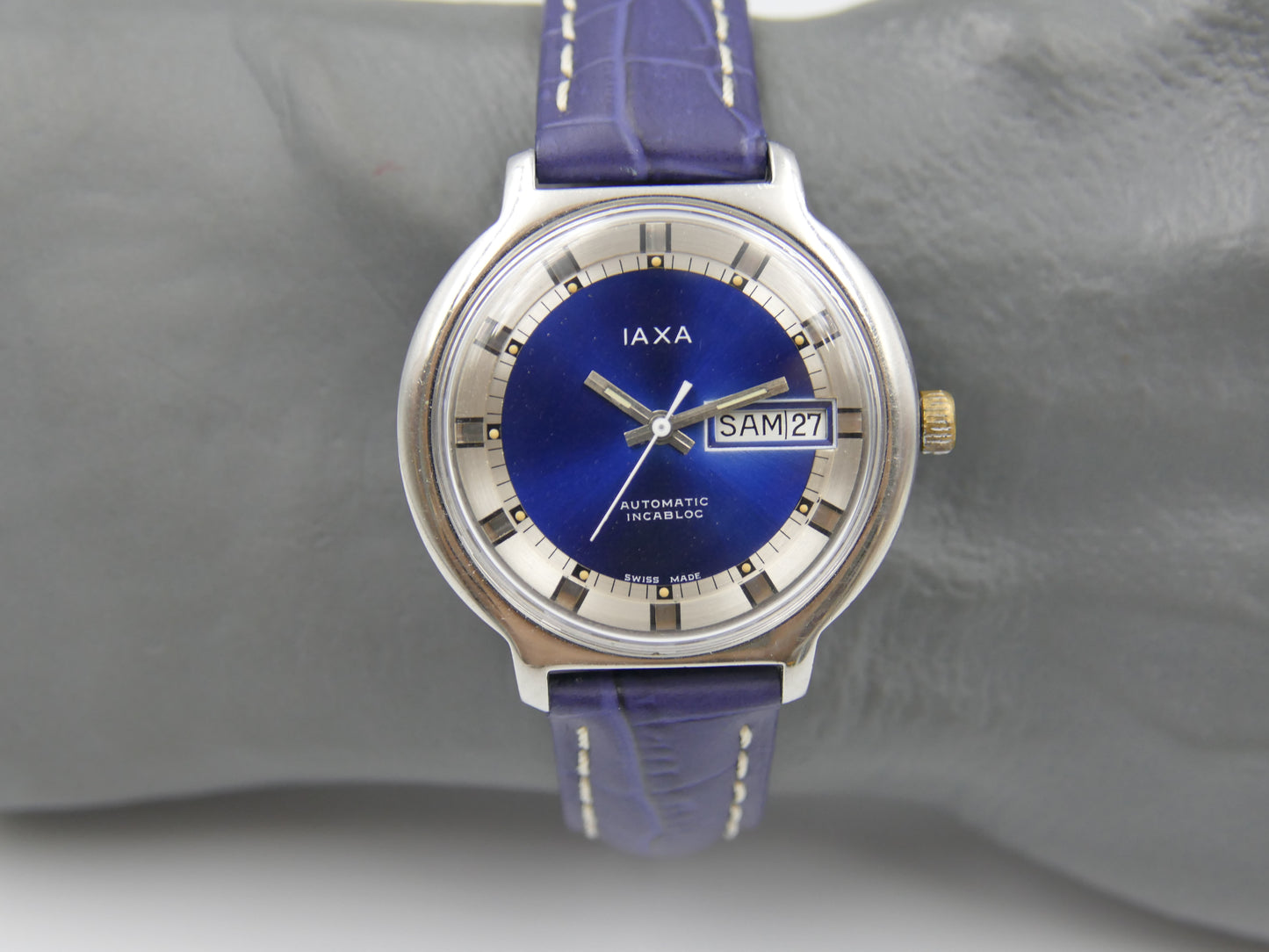 70s vintage watch mens IAXA automatic Eta 2789 blue dial