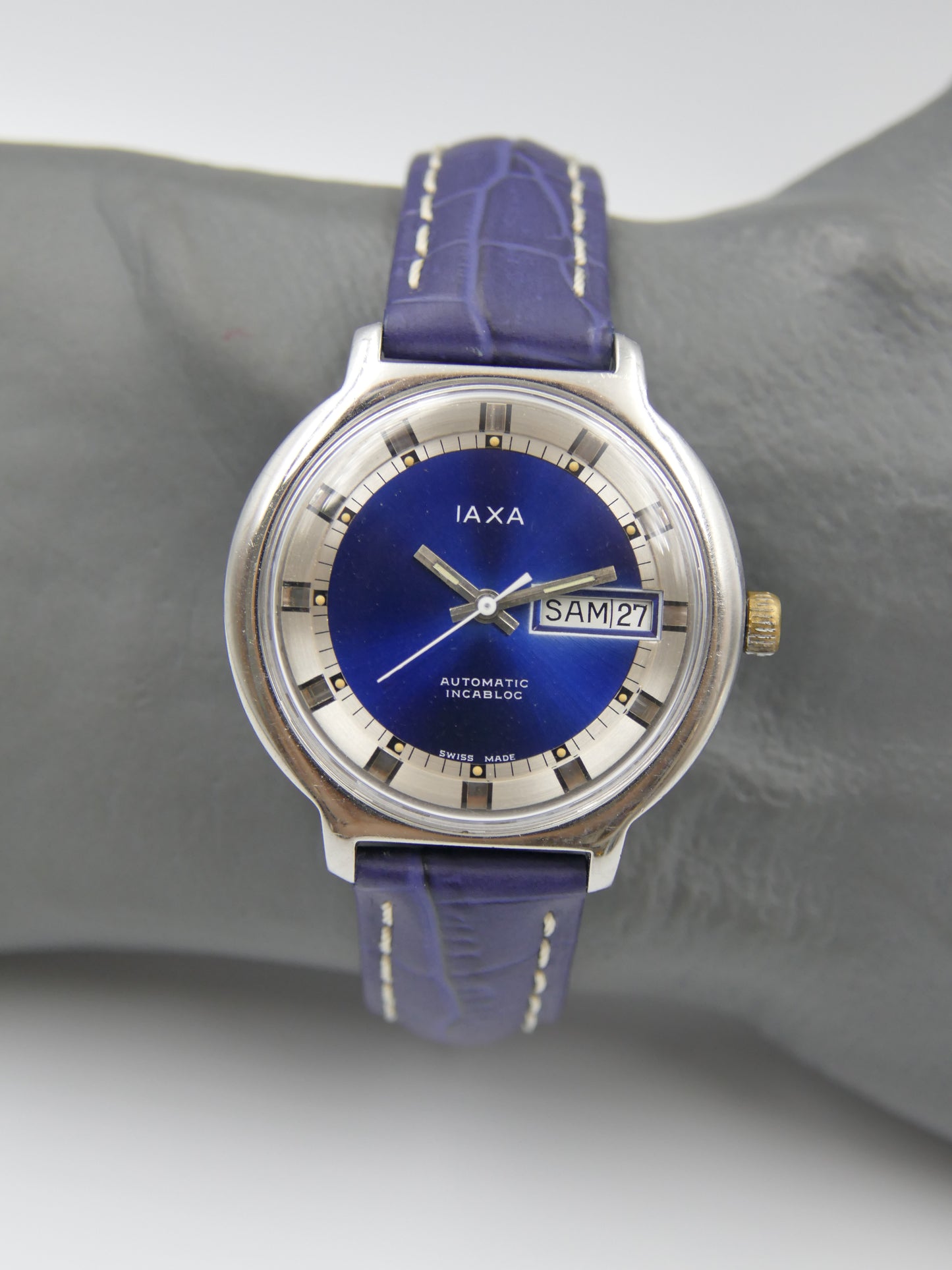 70s vintage watch mens IAXA automatic Eta 2789 blue dial