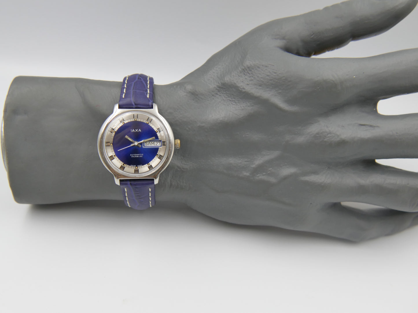 70s vintage watch mens IAXA automatic Eta 2789 blue dial