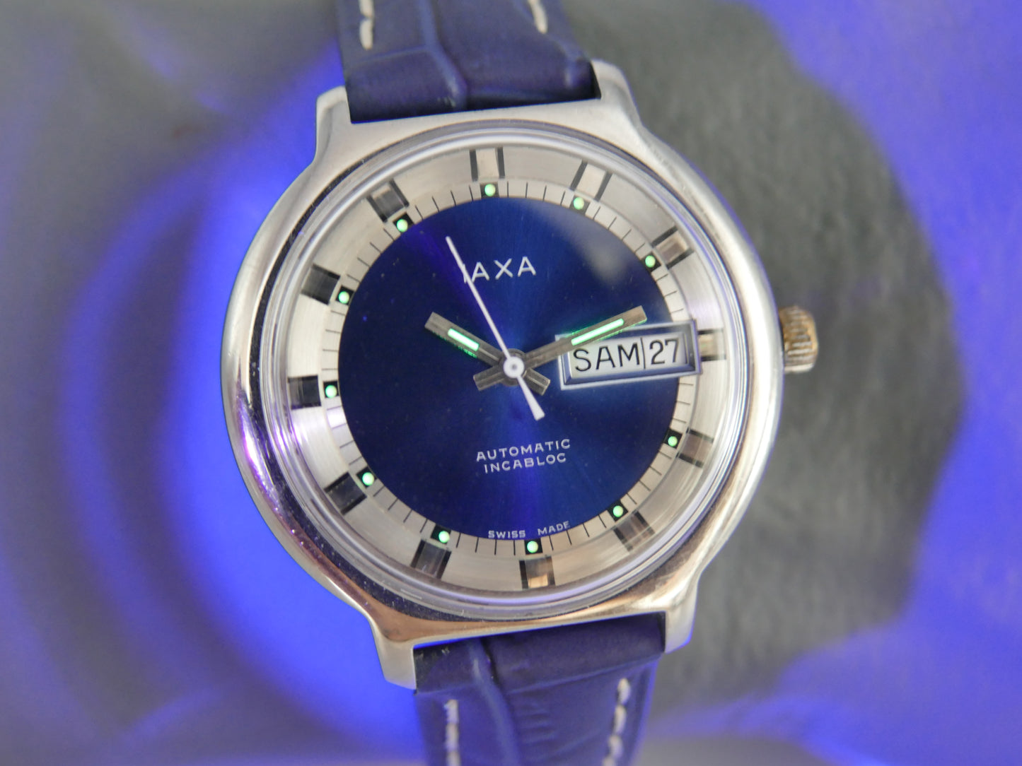 70s vintage watch mens IAXA automatic Eta 2789 blue dial