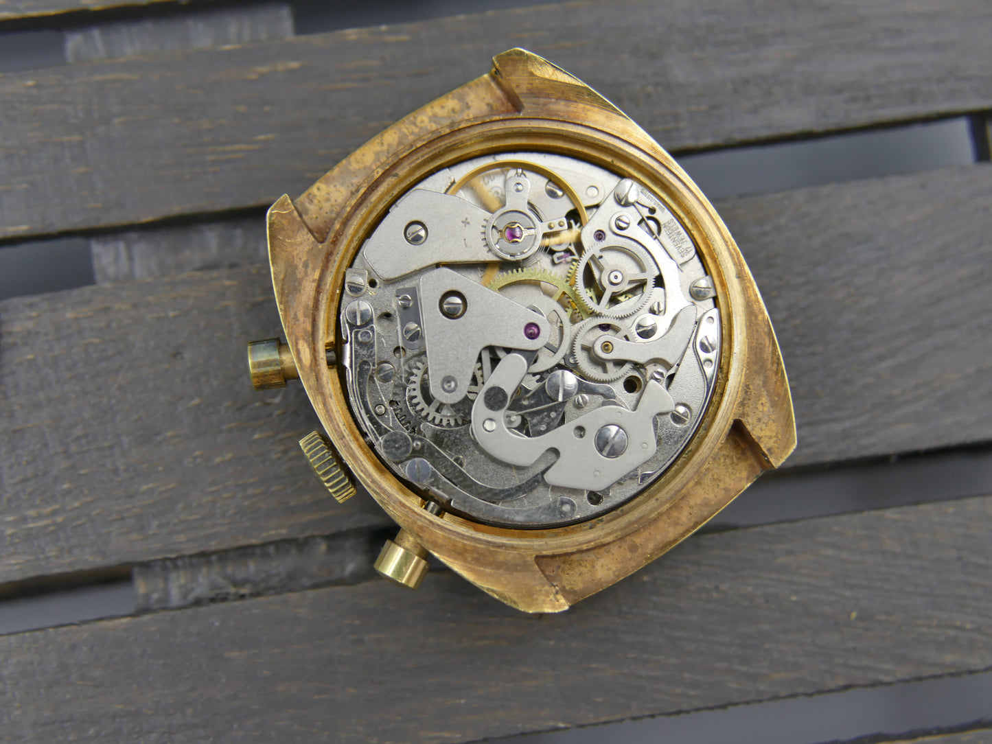 70s vintage watch mens Elvia chronograph valjoux 7734 burgundy