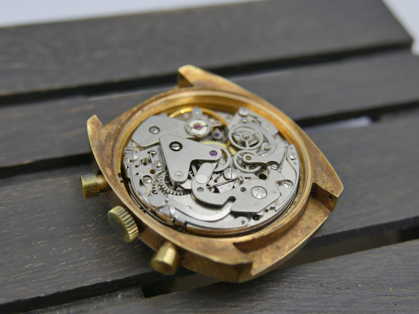 70s vintage watch mens Elvia chronograph valjoux 7734 burgundy