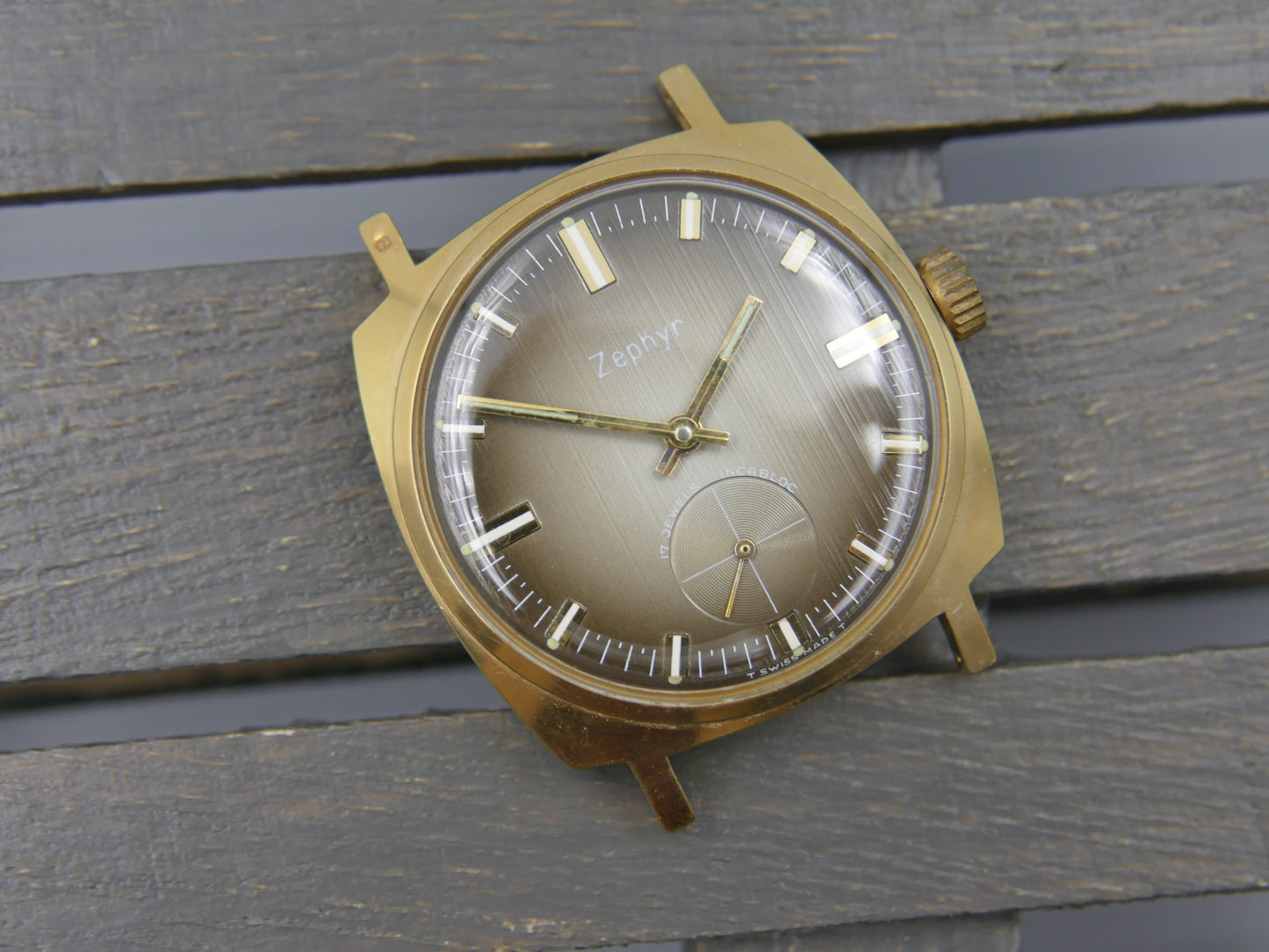 70s vintage watch mens Zephyr hand wind Unitas 6325 brown