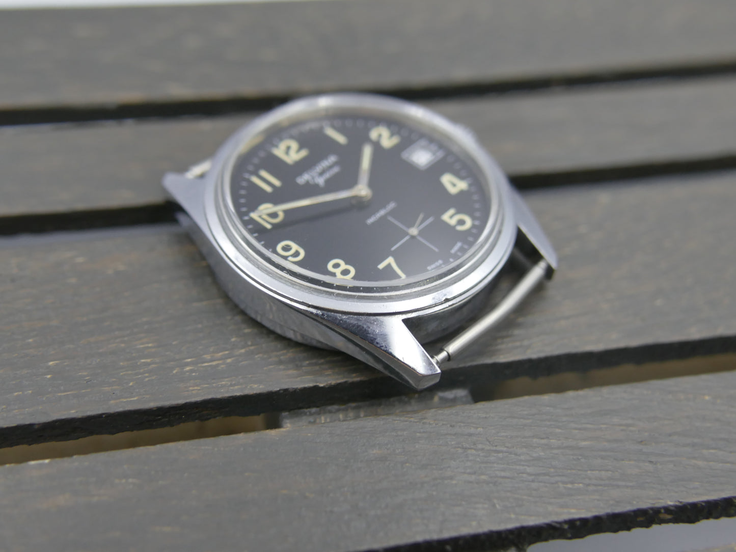 70s vintage watch mens Delvina Geneve hand wind Unitas 6380 military mint
