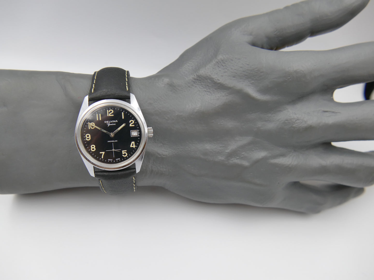 70s vintage watch mens Delvina Geneve hand wind Unitas 6380 military mint