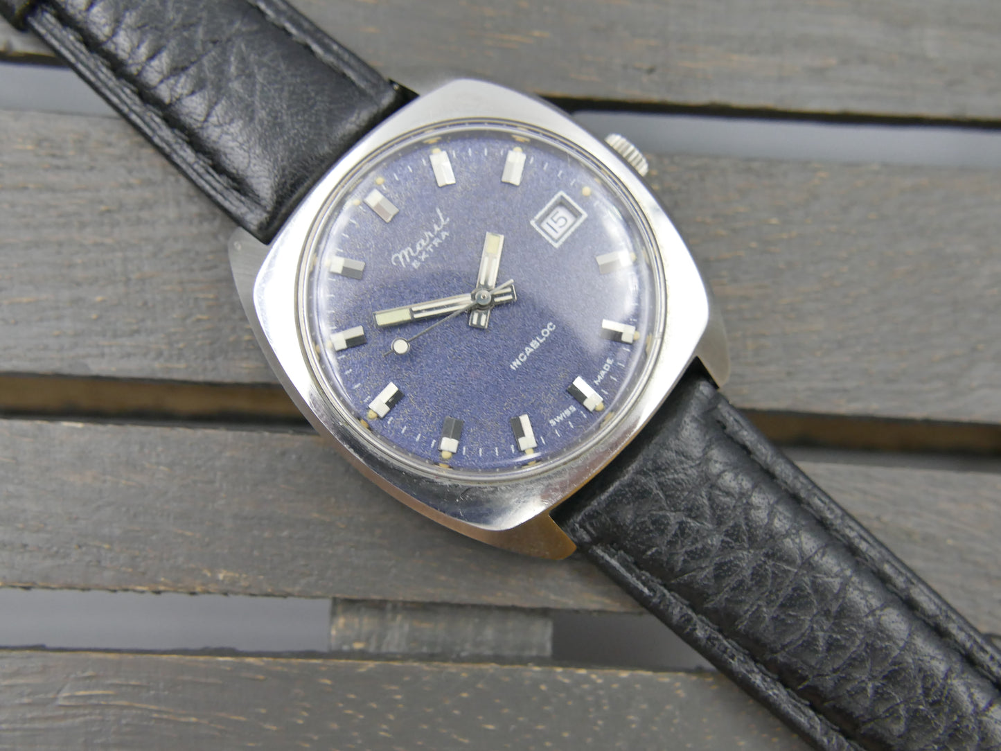 70s vintage watch mens Maril Extra Cushion Case hand wind Cal. SGT 100-1B / FE 140 SS NOS