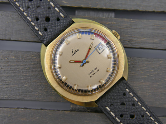 70s vintage watch mens Lora Automatic FE 3611 Regatta Dial UFO jumbo case mint