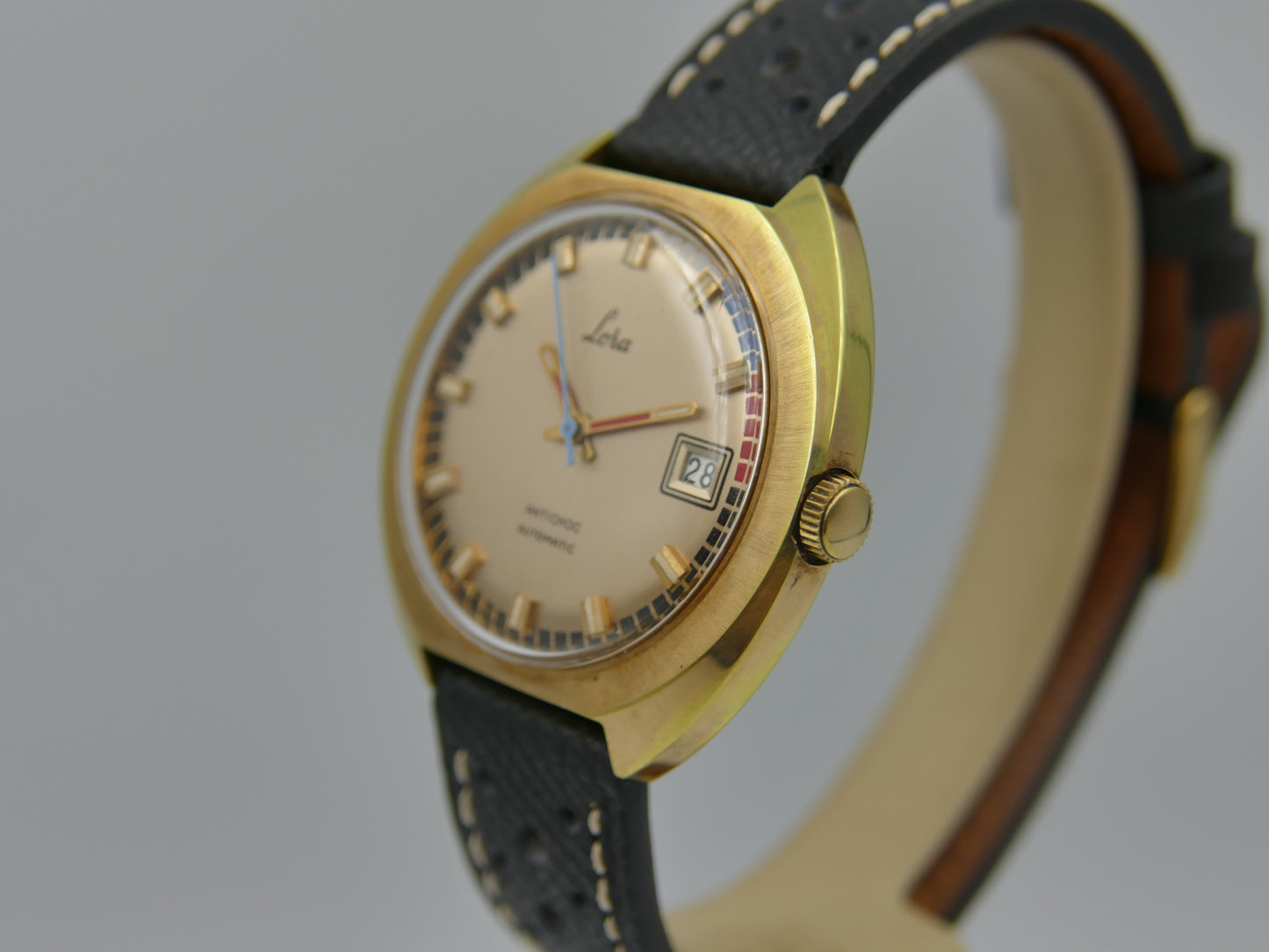 70s vintage watch mens Lora Automatic FE 3611 Regatta Dial UFO jumbo case mint