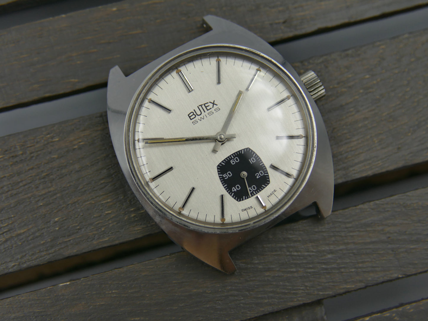 70s vintage watch mens Butex BWC Swiss ref 853016 hand wind unitas 6325 panda style