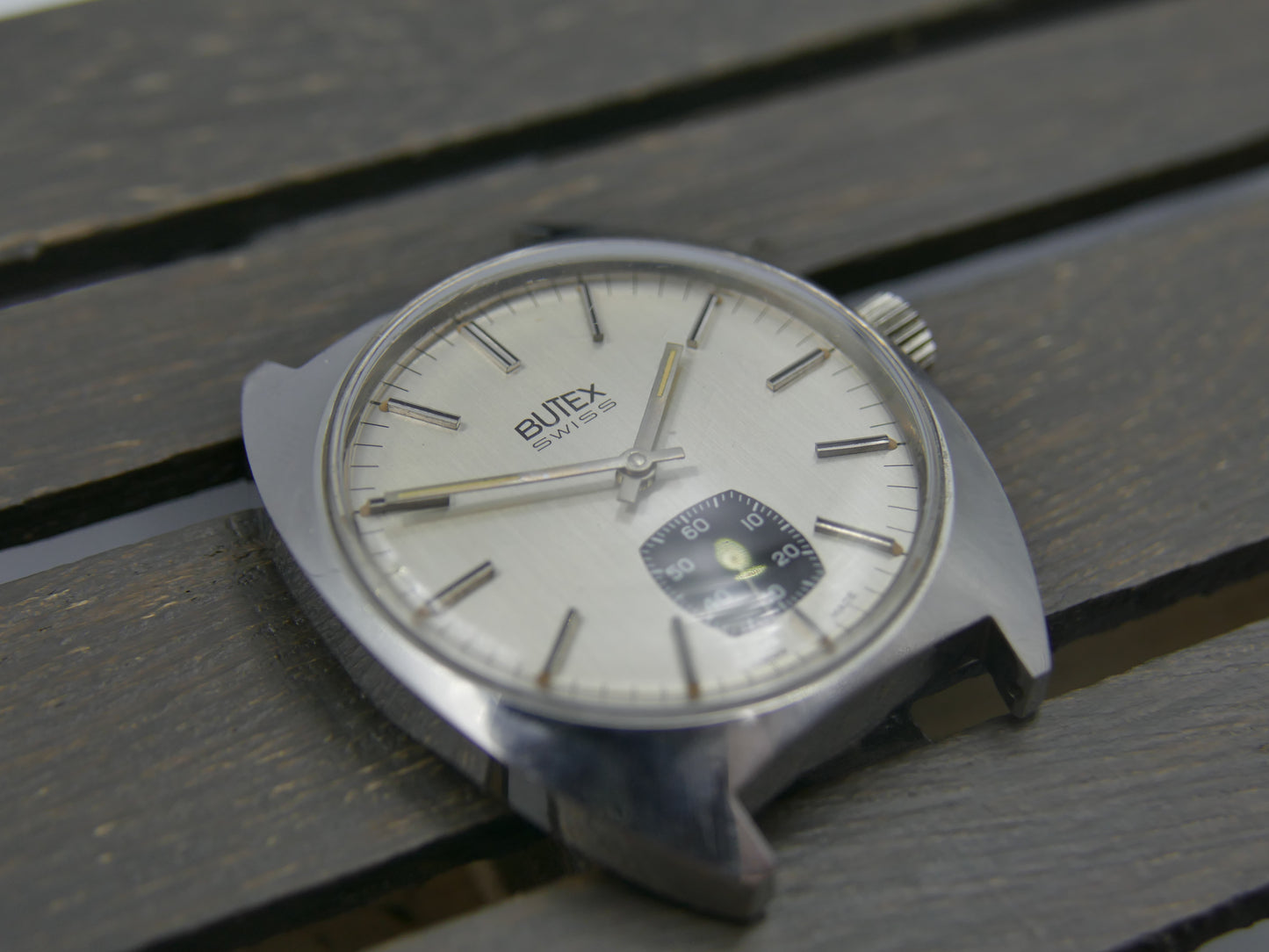 70s vintage watch mens Butex BWC Swiss ref 853016 hand wind unitas 6325 panda style