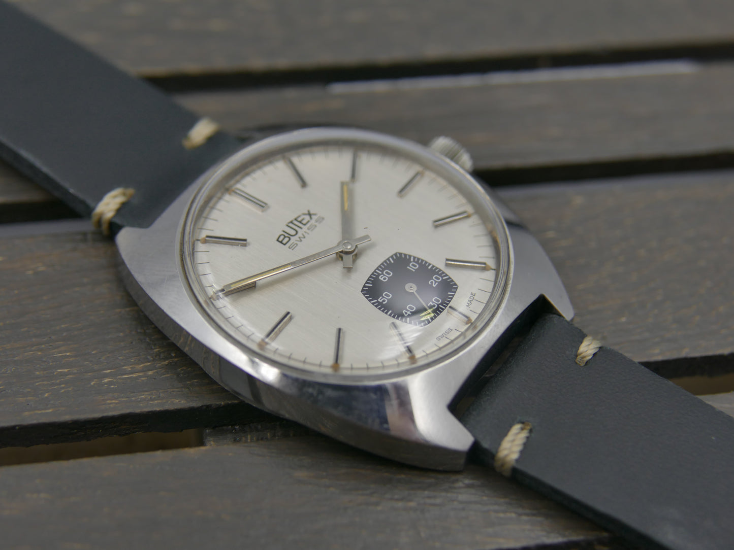 70s vintage watch mens Butex BWC Swiss ref 853016 hand wind unitas 6325 panda style