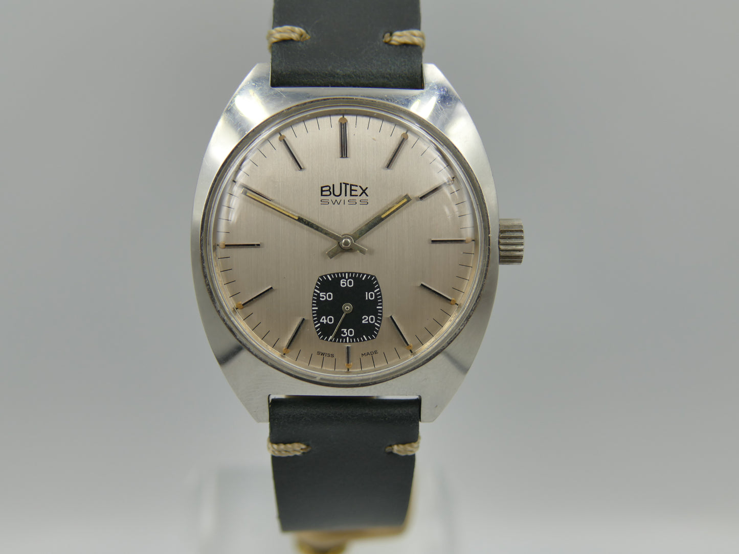 70s vintage watch mens Butex BWC Swiss ref 853016 hand wind unitas 6325 panda style