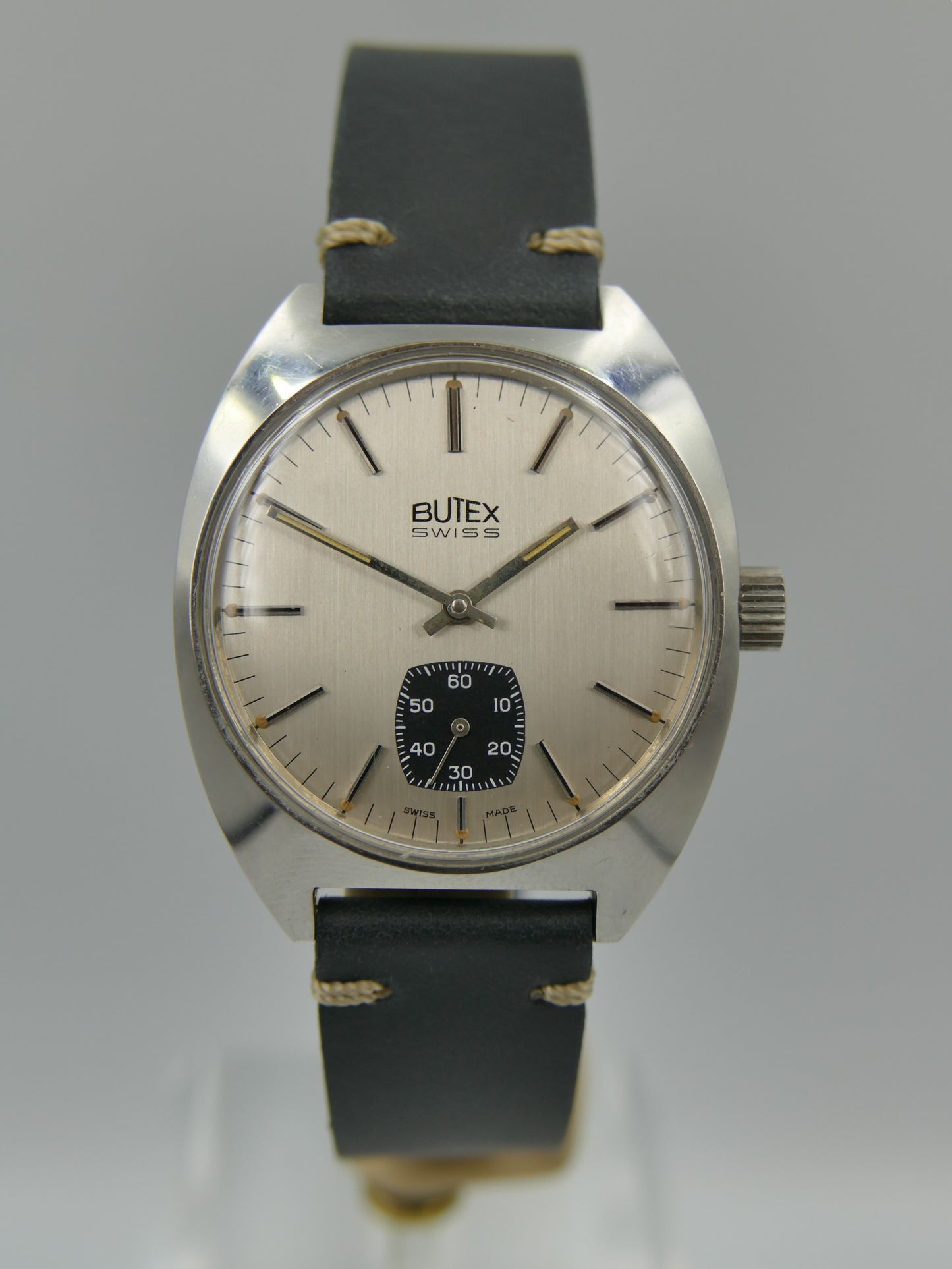 70s vintage watch mens Butex BWC Swiss ref 853016 hand wind unitas 6325 panda style