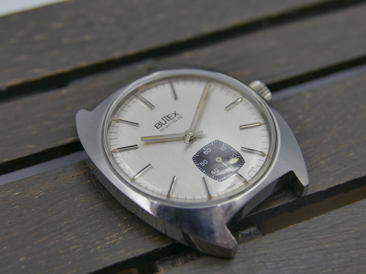 70s vintage watch mens Butex BWC Swiss ref 853016 hand wind unitas 6325 panda style