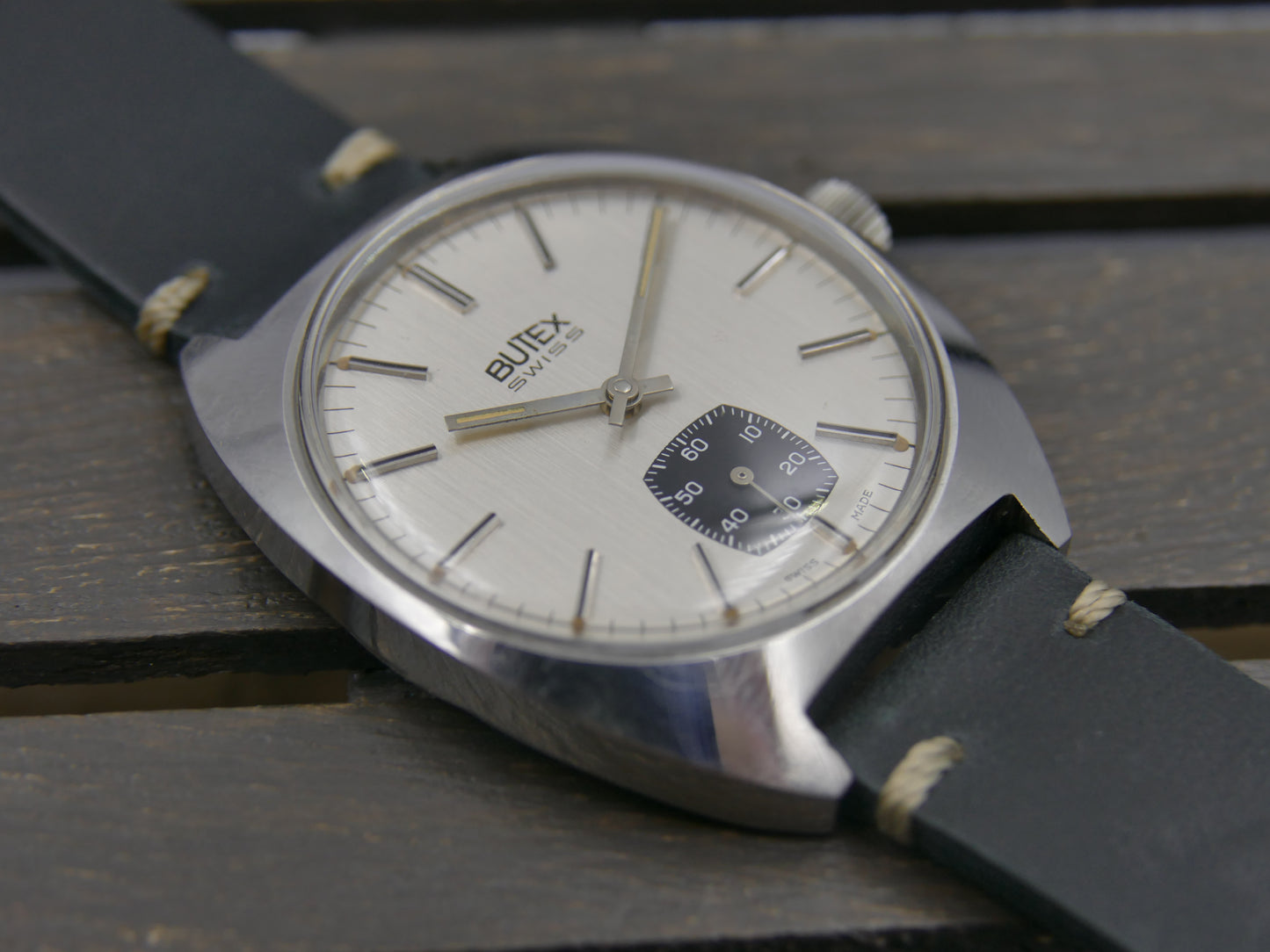 70s vintage watch mens Butex BWC Swiss ref 853016 hand wind unitas 6325 panda style
