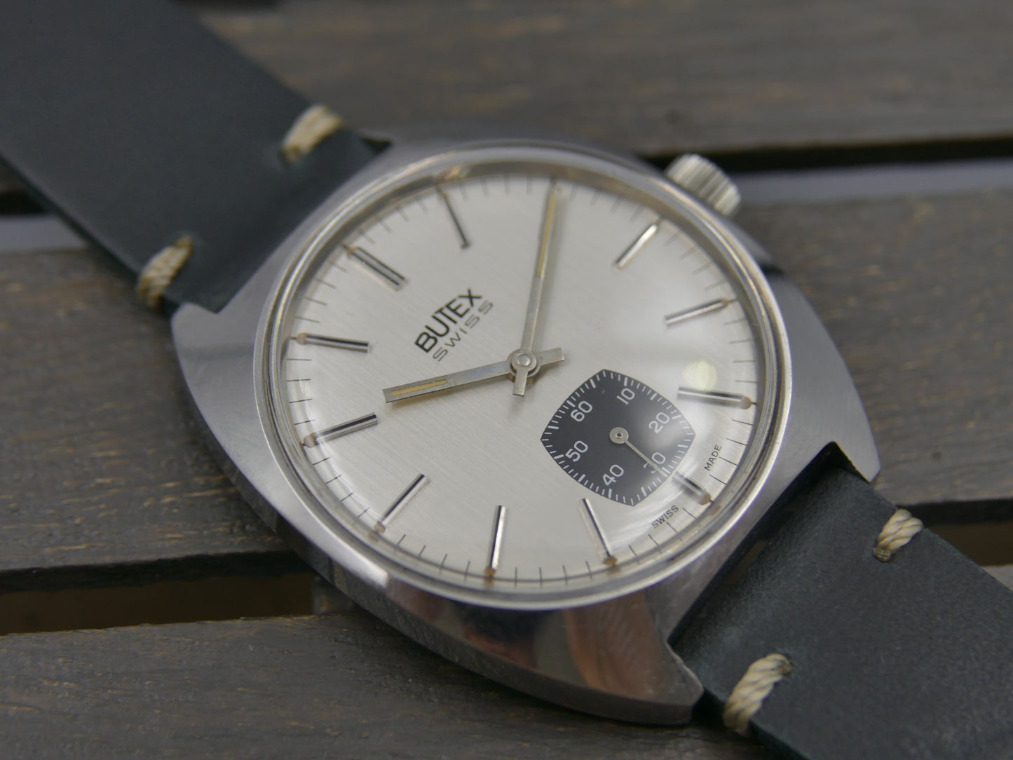 70s vintage watch mens Butex BWC Swiss ref 853016 hand wind unitas 6325 panda style