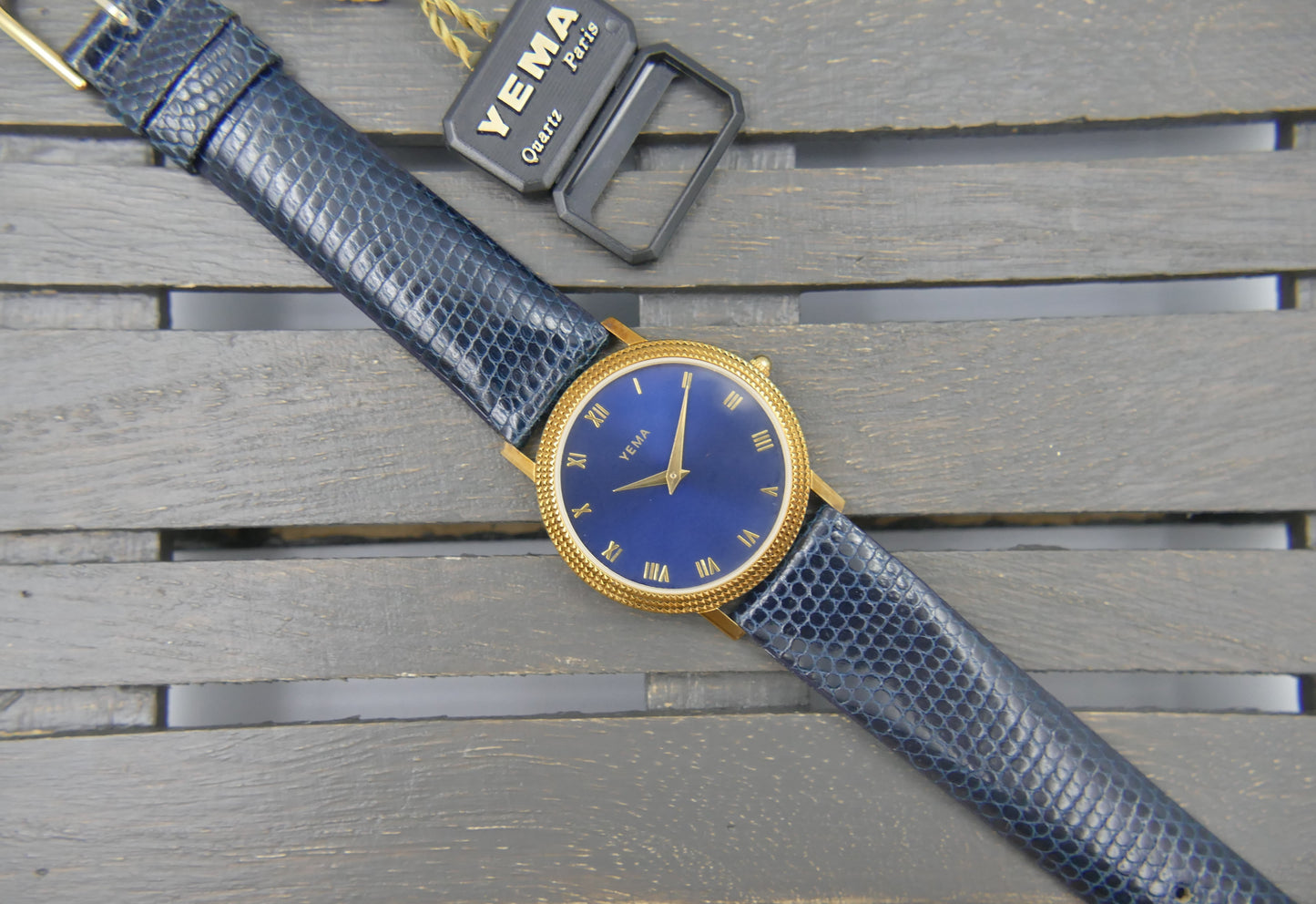 90s vintage watch mens Yema Round Gold Guilloché ref 028p33 NOS