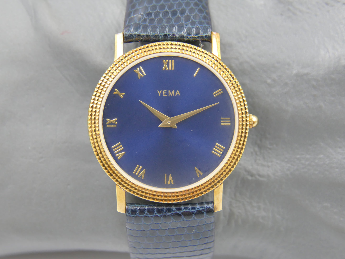 90s vintage watch mens Yema Round Gold Guilloché ref 028p33 NOS