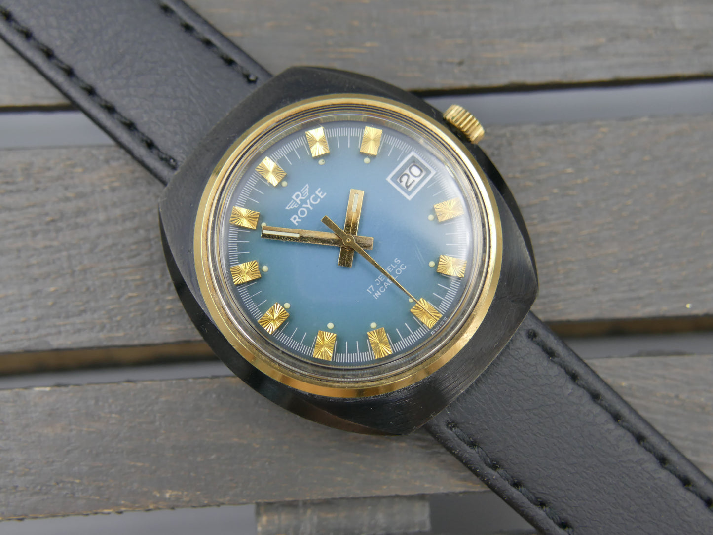 70s Vintage watch mens Royce (S. Kocher) Manual Wind AS 1950 Tiffany Blue Dial