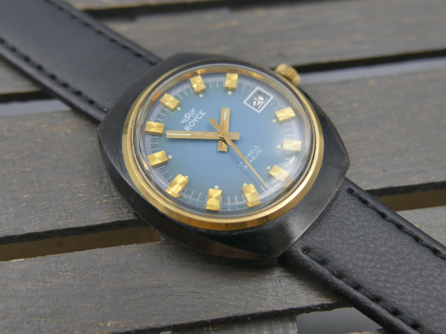 70s Vintage watch mens Royce (S. Kocher) Manual Wind AS 1950 Tiffany Blue Dial