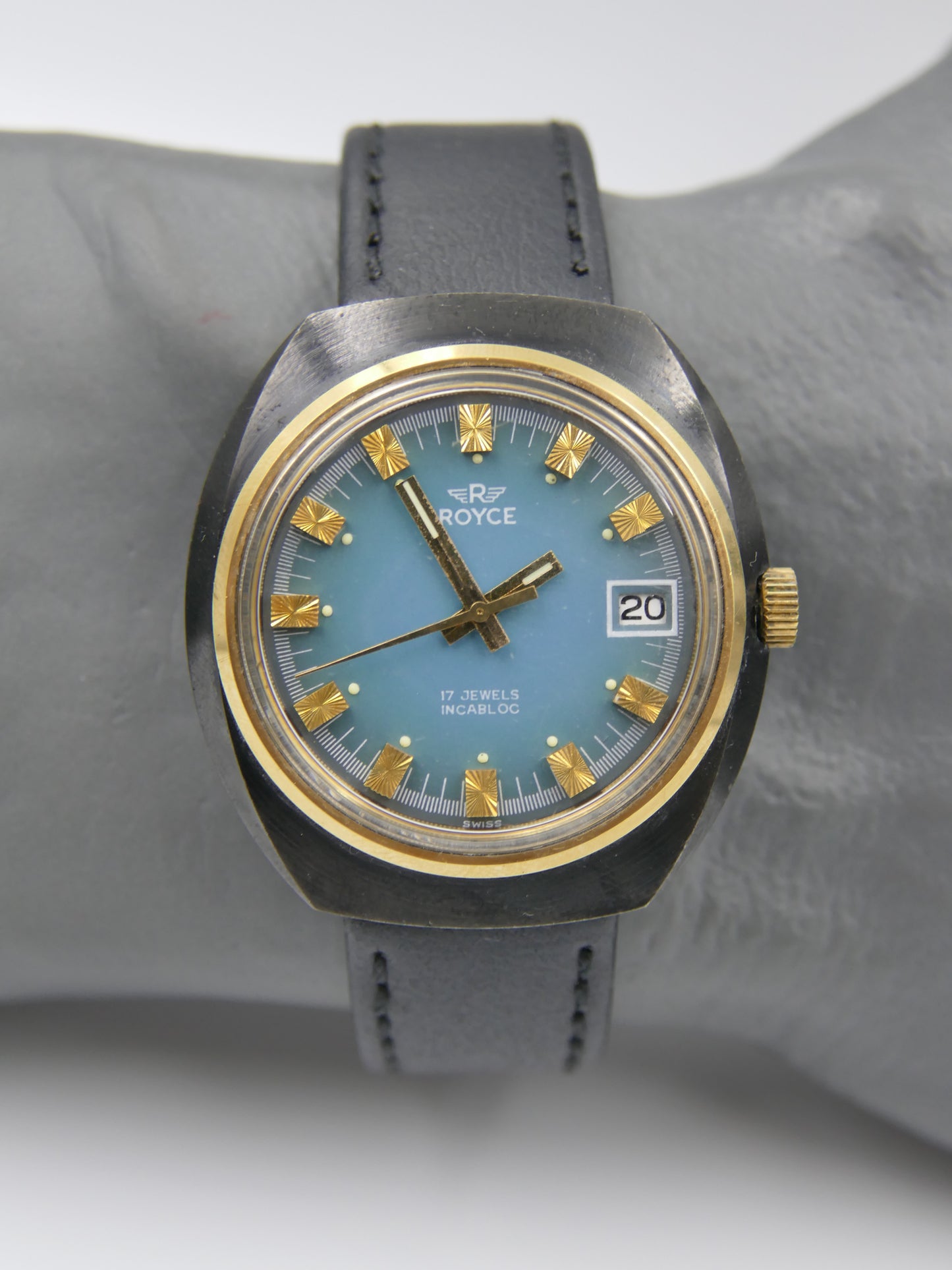 70s Vintage watch mens Royce (S. Kocher) Manual Wind AS 1950 Tiffany Blue Dial