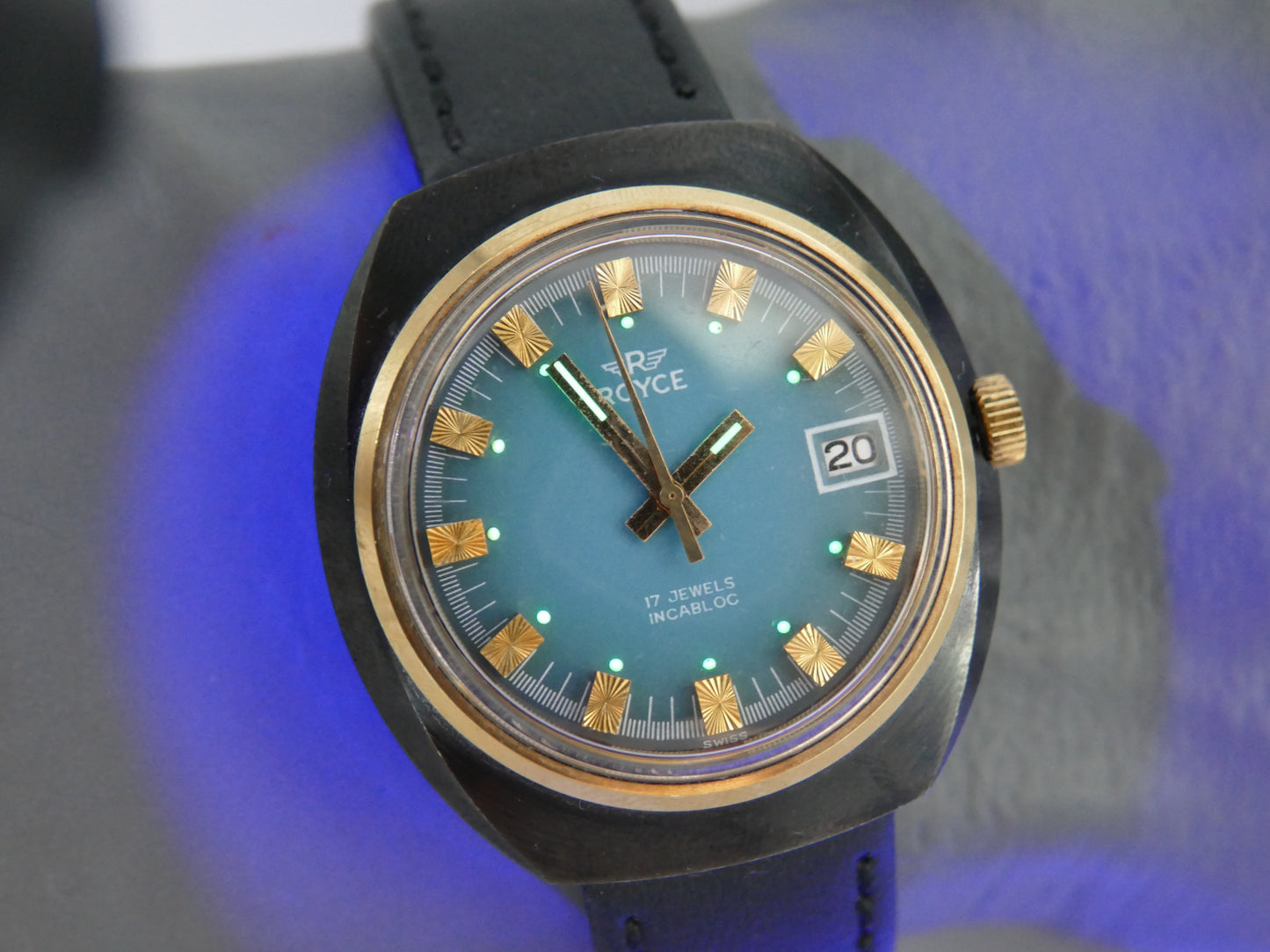 70s Vintage watch mens Royce (S. Kocher) Manual Wind AS 1950 Tiffany Blue Dial