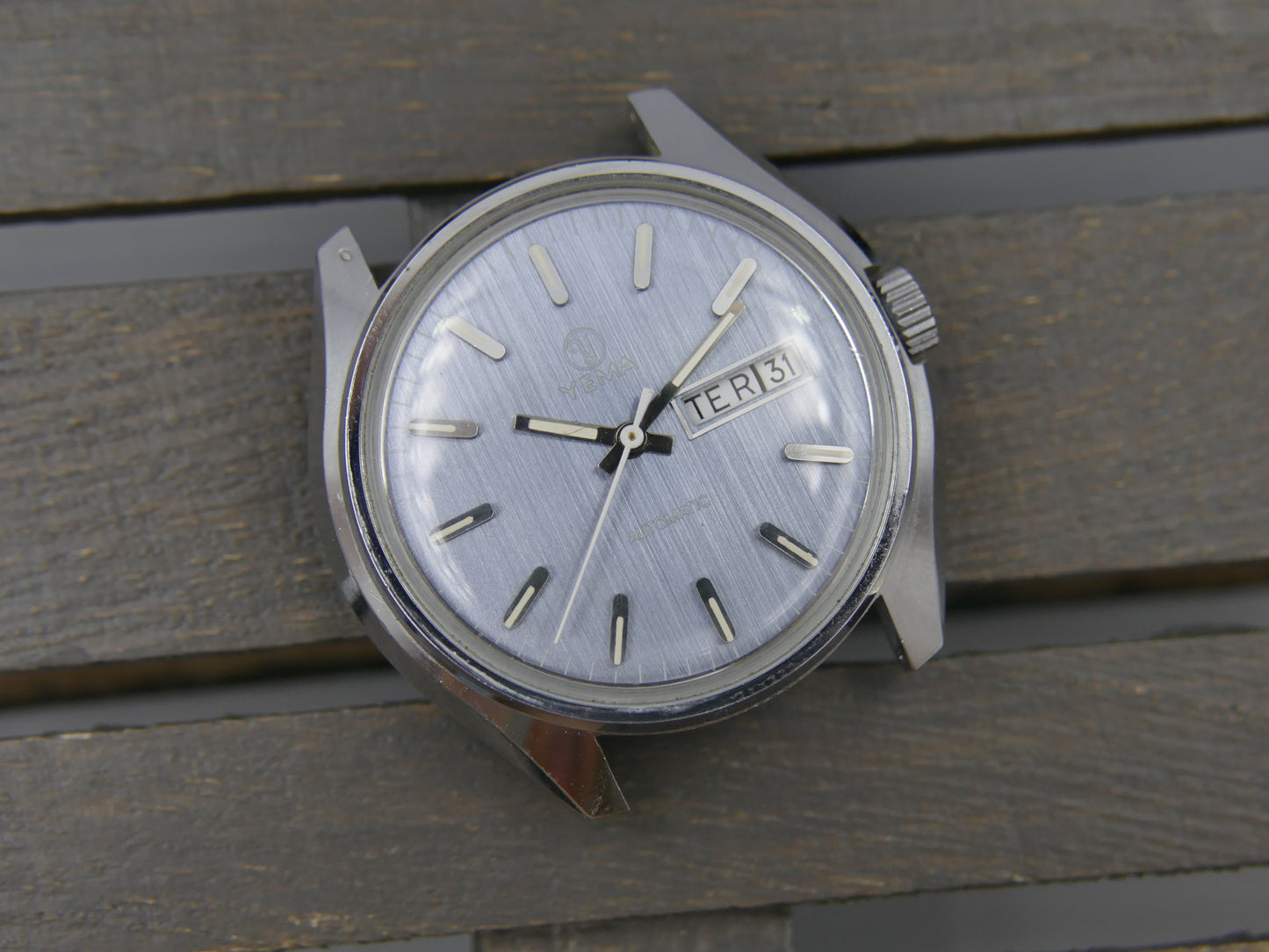 70s vintage watch mens Yema automatic FE 4612 blue dial mint